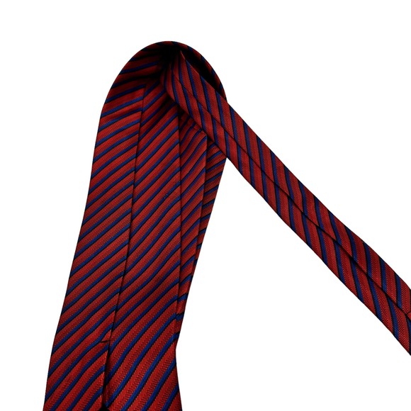 VIBRANT RED BLUE DIAGONAL STRIPED ALL OVER PRINT MEN’S TIE - Picture 4 of 5